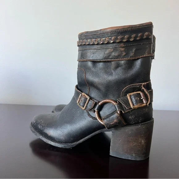 Freebird by Steven - Distressed Tahoe Harness Moto Heeled Boot Brown/Black Sz 8